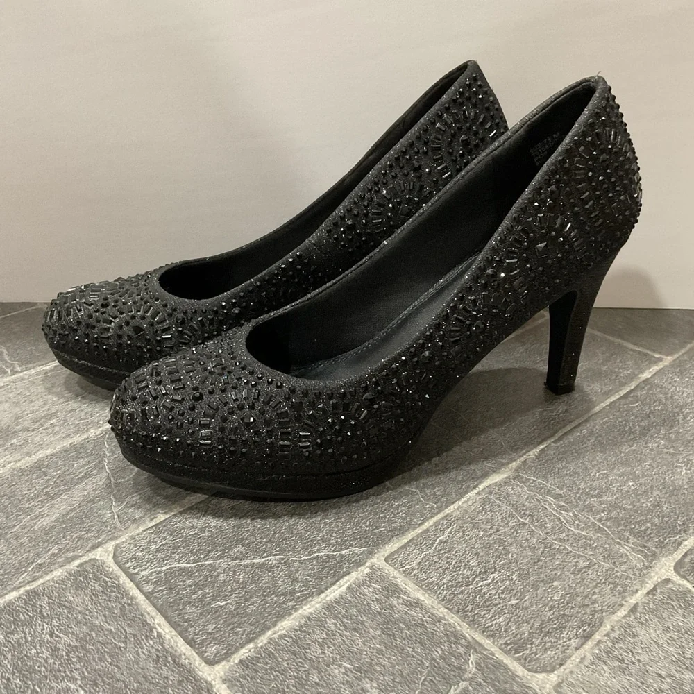 Silver Slipper Flirty Black Rhinestone Heel